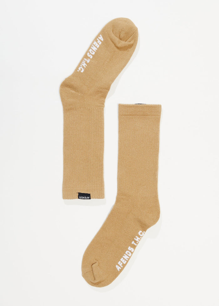 Afends Unisex Everyday - Hemp Ribbed Crew Socks - Tan - Streetwear - Sustainable Fashion
