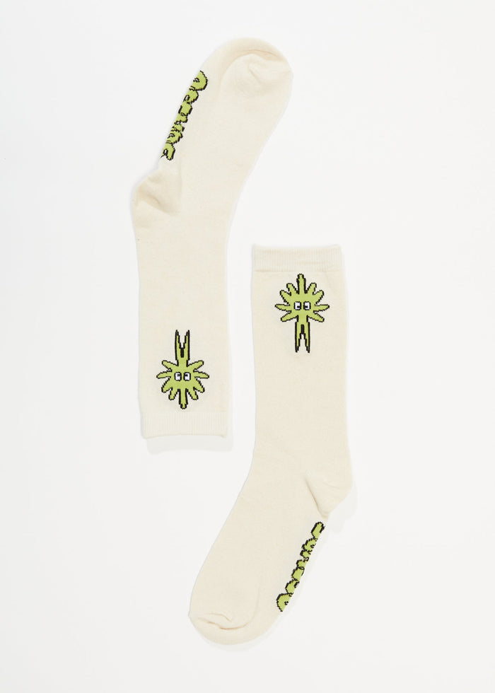 Afends Unisex Programmed - Hemp Crew Socks - Off White - Streetwear - Sustainable Fashion