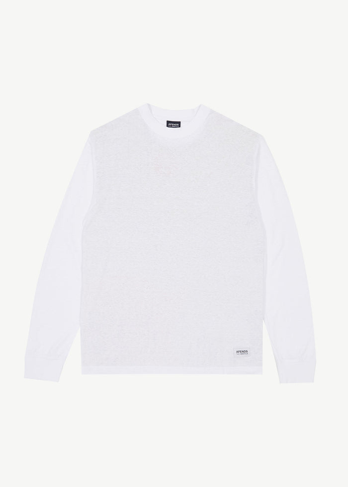 AFENDS Mens Essential - Hemp Long Sleeve T-Shirt - White - Streetwear - Sustainable Fashion