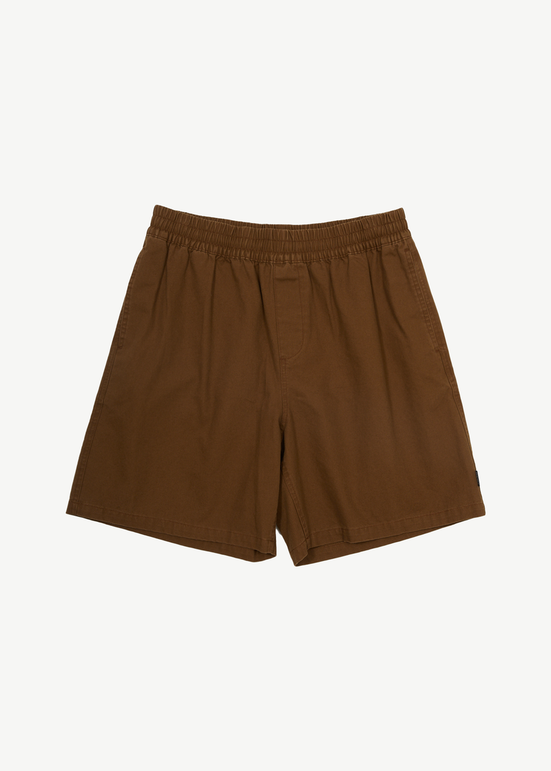Afends Mens Ninety Eights - Recycled Baggy Elastic Waist Shorts - Toffee