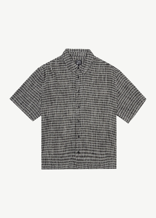 AFENDS Mens Asta - Seersucker Check Shirt - Steel Check