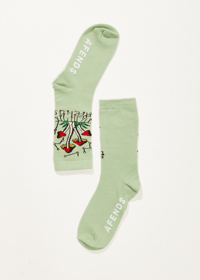 AFENDS Unisex Journey Inward - Crew Socks - Pistachio - Streetwear - Sustainable Fashion