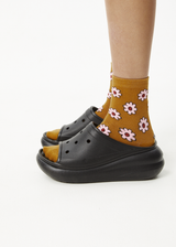 Afends Unisex Flower - Crew Socks - Mustard - Afends unisex flower   crew socks   mustard   streetwear   sustainable fashion