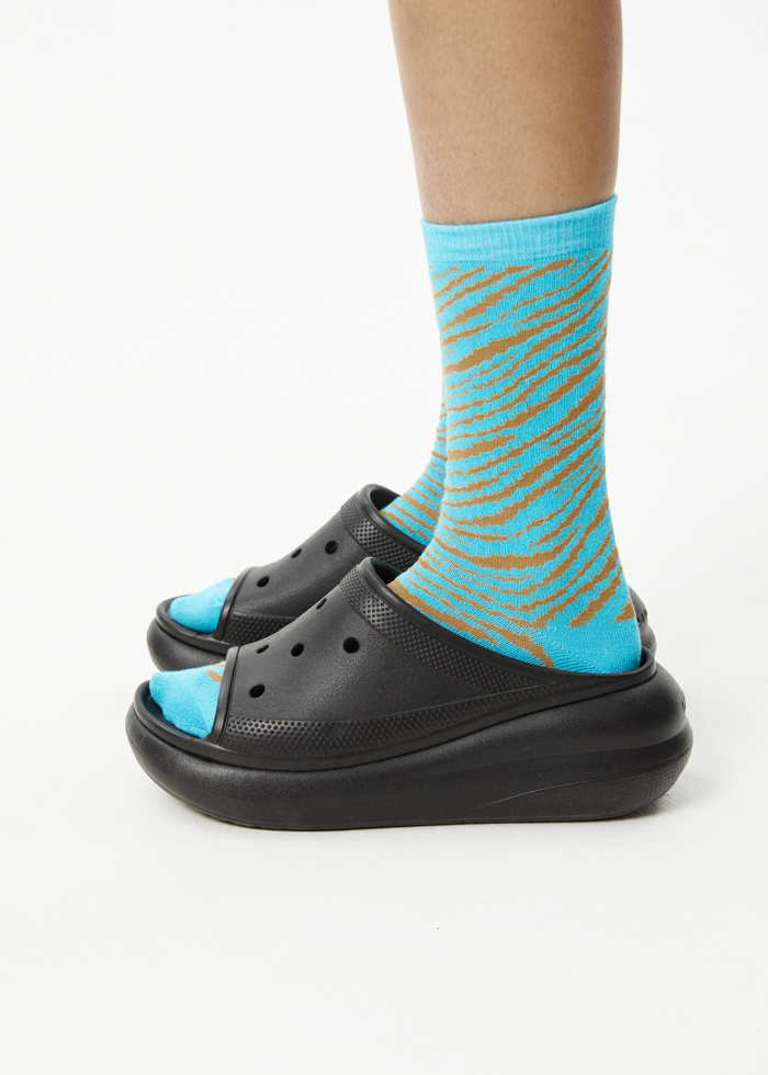 Afends Unisex Adi - Hemp Crew Socks - Blue Stripe - Streetwear - Sustainable Fashion