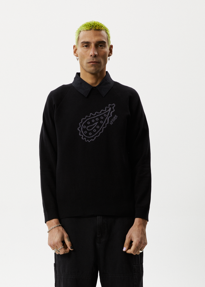 Afends Mens Heritage - Raglan Knitted Crew Neck Jumper - Black - Streetwear - Sustainable Fashion