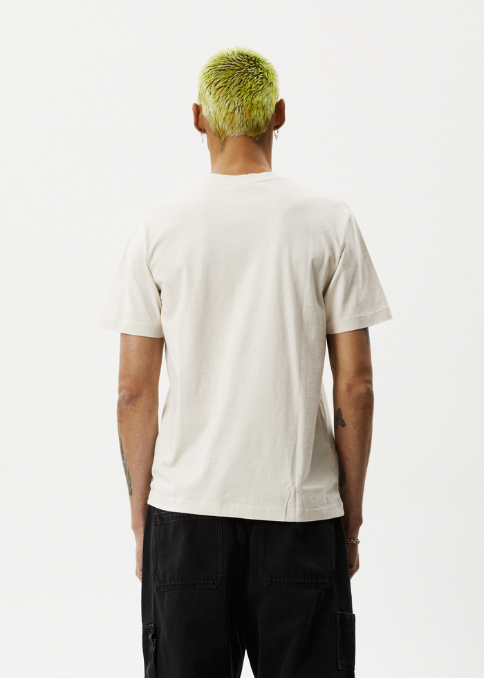 Afends Mens Vinyl - Retro Logo T-Shirt - Moonbeam - Streetwear - Sustainable Fashion