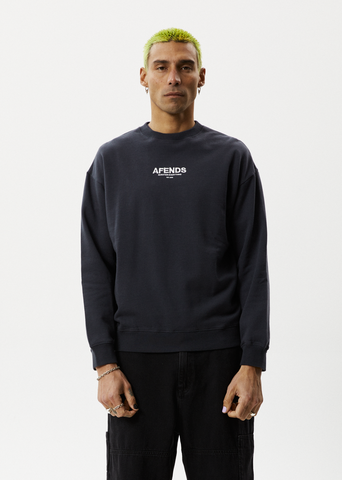 Afends Mens Vinyl - Crew Neck Jumper - Charcoal - Streetwear - Sustainable Fashion