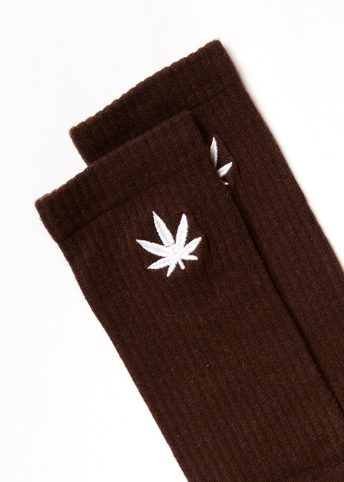 Afends Unisex Happy Hemp - Crew Socks - Coffee - Streetwear - Sustainable Fashion
