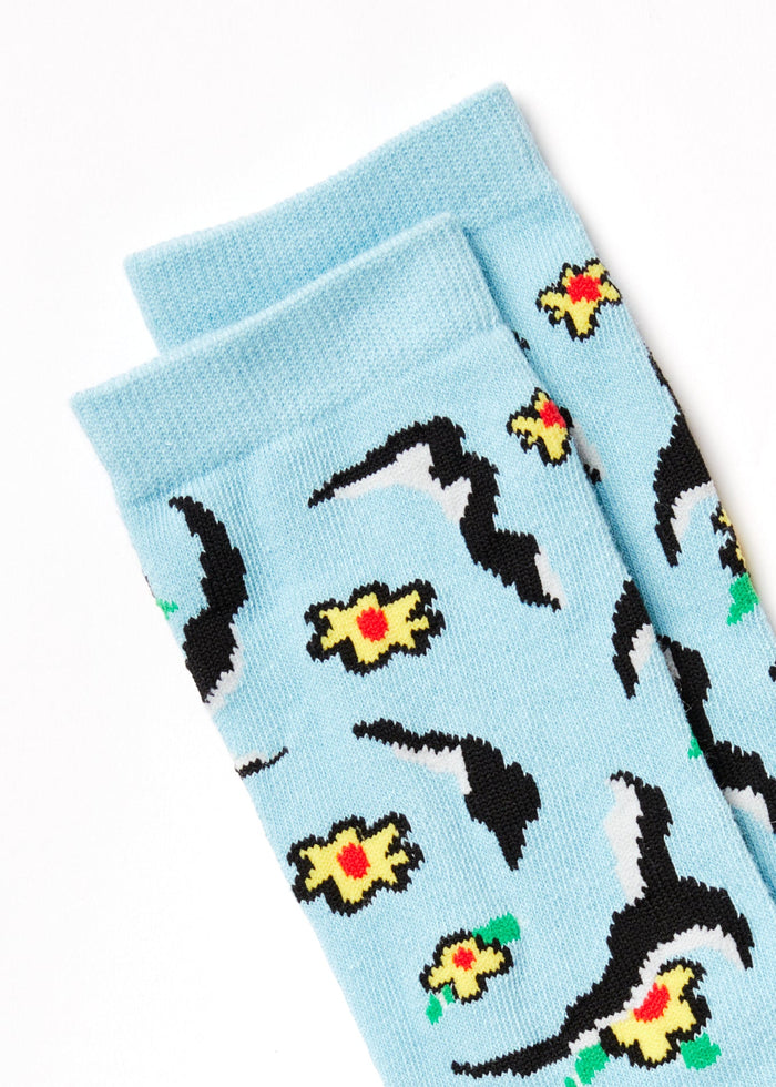 Afends Unisex Flowers - Recycled Crew Socks - Sky Blue - Streetwear - Sustainable Fashion