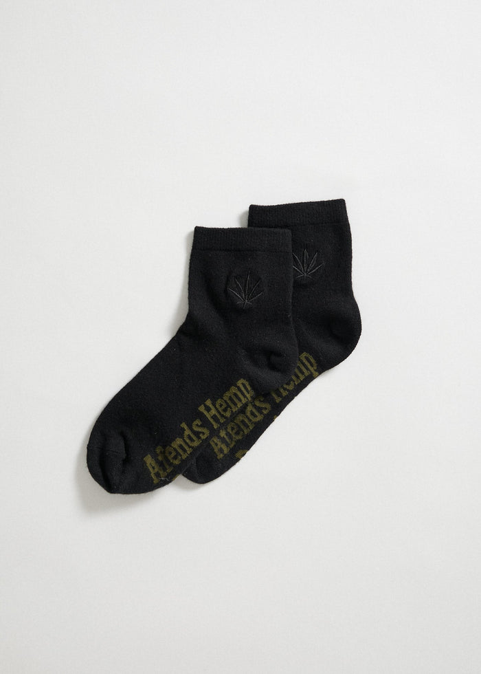 Afends Unisex Happy Hemp - Ankle Socks One Pack - Black / Black - Streetwear - Sustainable Fashion