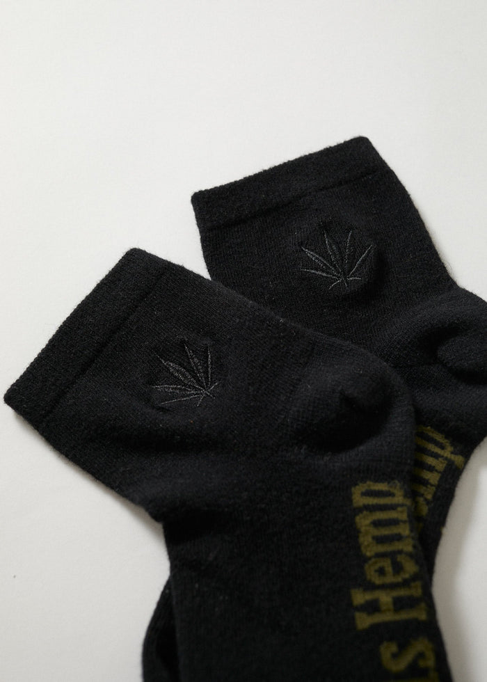 Afends Unisex Happy Hemp - Ankle Socks One Pack - Black / Black - Streetwear - Sustainable Fashion