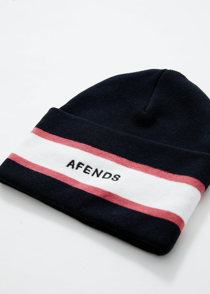 Afends Unisex Campbell  - Recycled Stripe Beanie - Black - Streetwear - Sustainable Fashion