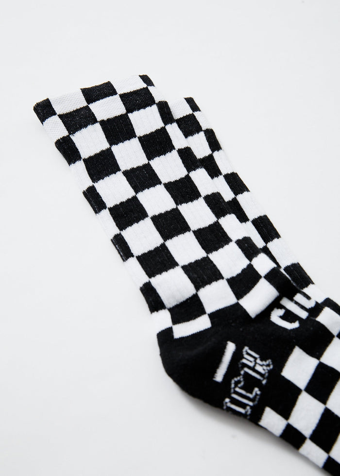 Afends Unisex Chess Club  - Hemp Crew Socks - Black / White - Streetwear - Sustainable Fashion