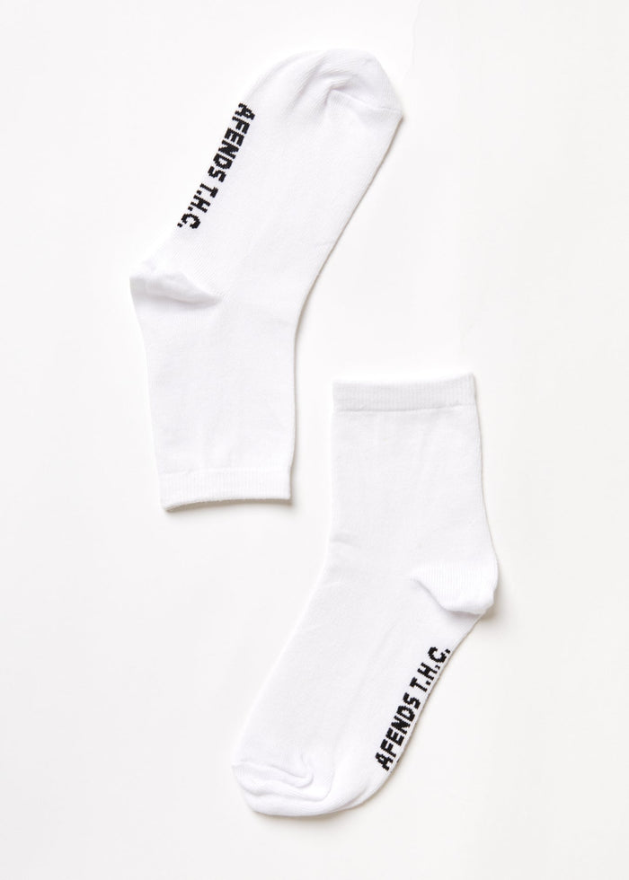 AFENDS Unisex All Time - Crew Socks - White - Streetwear - Sustainable Fashion