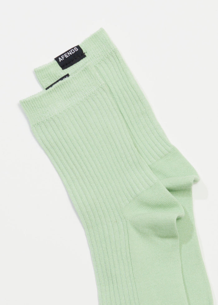Afends Unisex The Essential - Hemp Ribbed Crew Socks - Pistachio - Streetwear - Sustainable Fashion