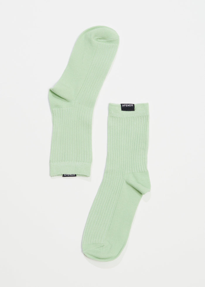 Afends Unisex The Essential - Hemp Ribbed Crew Socks - Pistachio - Streetwear - Sustainable Fashion
