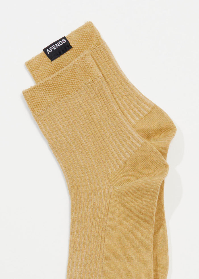 Afends Unisex The Essential - Hemp Ribbed Crew Socks - Camel - Streetwear - Sustainable Fashion