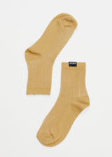 AFENDS Unisex The Essential - Ribbed Crew Socks - Camel - Afends unisex the essential   ribbed crew socks   camel   streetwear   sustainable fashion
