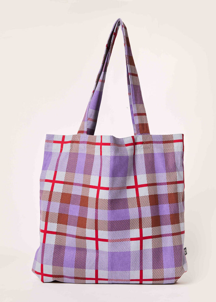 Afends Unisex Colby - Hemp Check Tote Bag - Plum - Streetwear - Sustainable Fashion