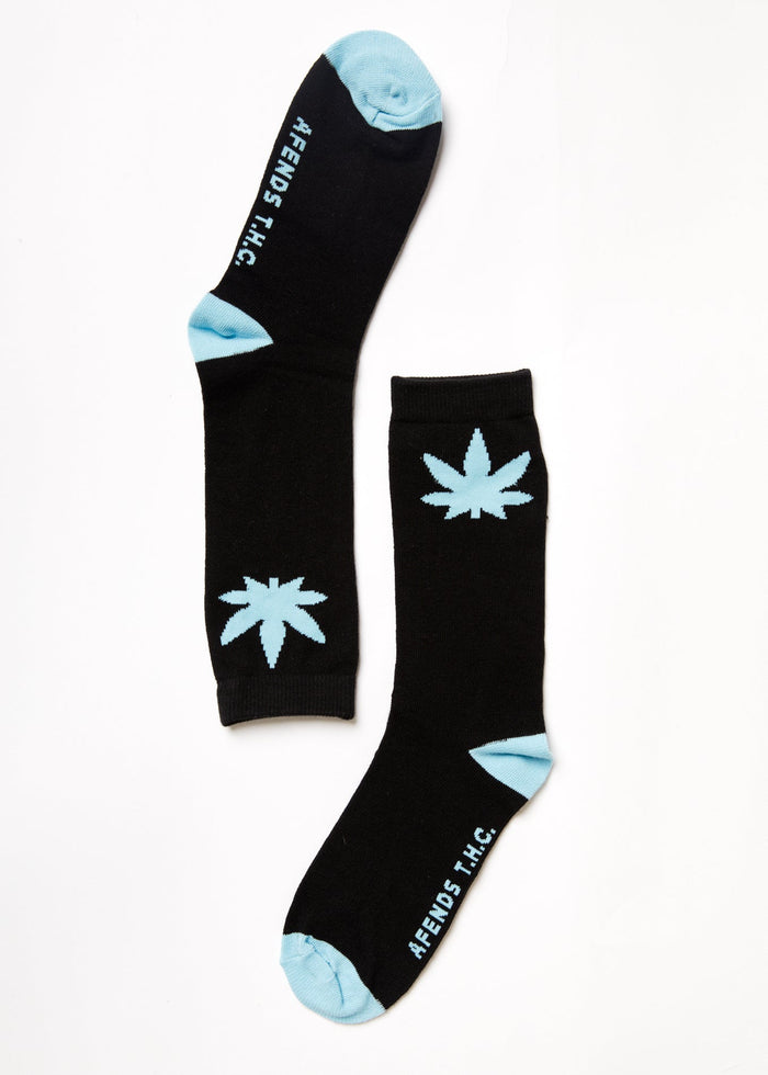 Afends Unisex Controlla - Hemp Crew Socks - Black - Streetwear - Sustainable Fashion