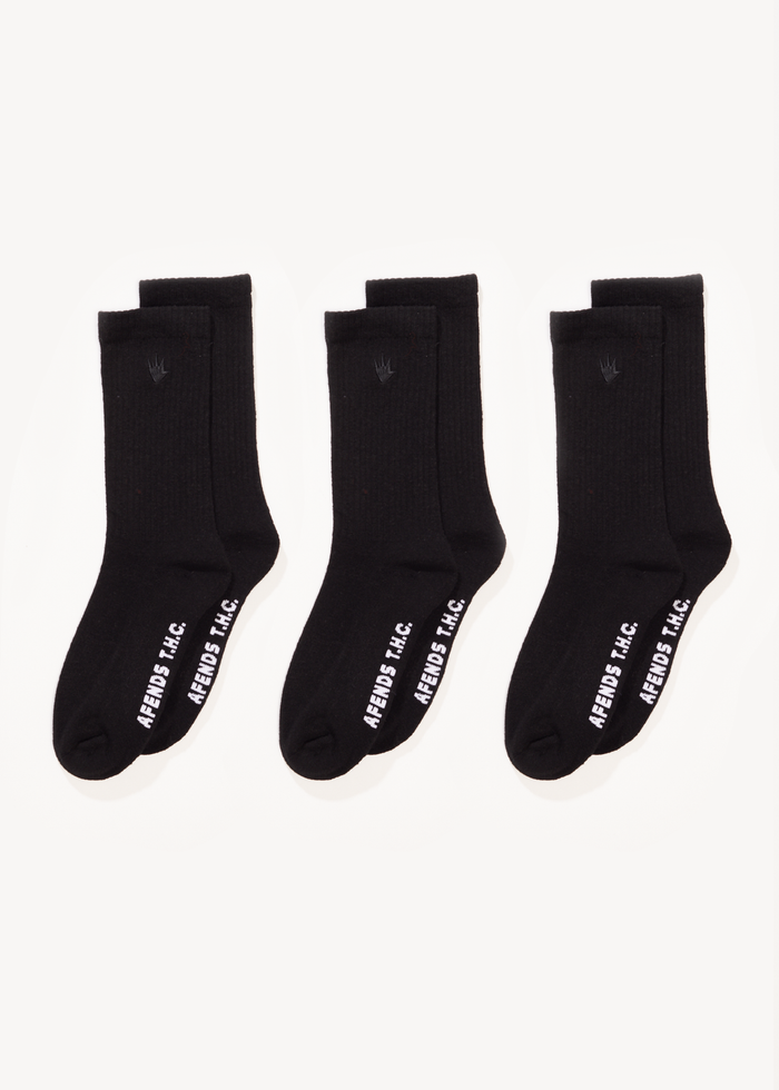 Afends Mens Flame - Socks Three Pack - Black - Streetwear - Sustainable Fashion