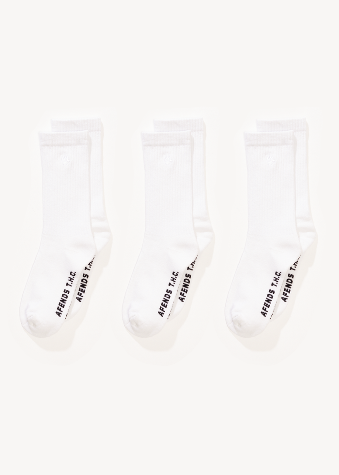 Afends Mens Flame - Socks Three Pack - White - Streetwear - Sustainable Fashion