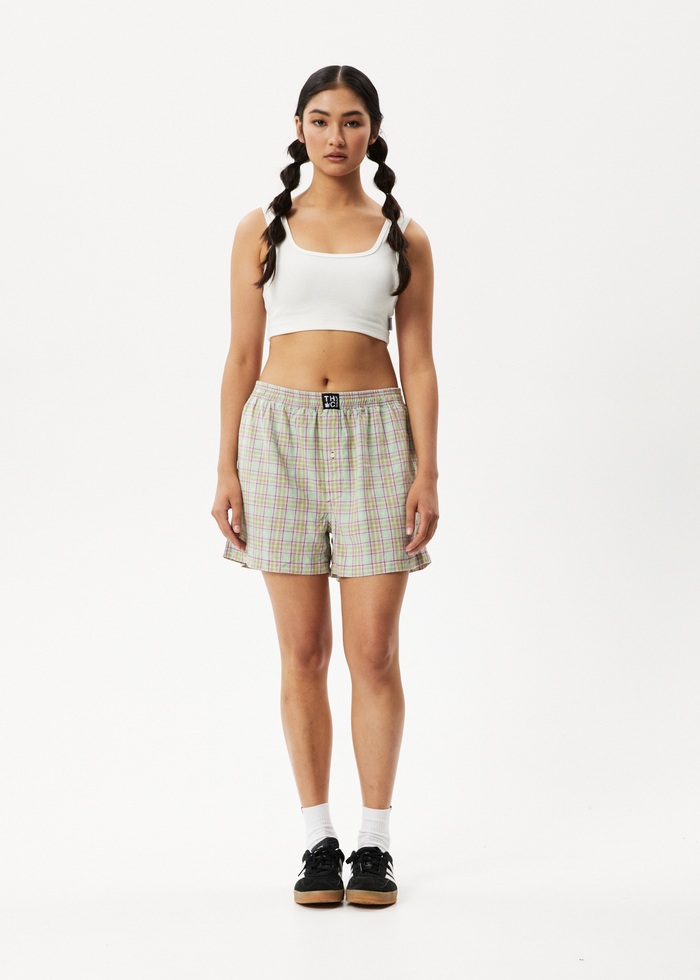 AFENDS Unisex Kali - Boxers - Pistachio Check - Streetwear - Sustainable Fashion