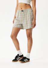 AFENDS Unisex Kali - Boxers - Pistachio Check - Afends unisex kali   boxers   pistachio check   streetwear   sustainable fashion