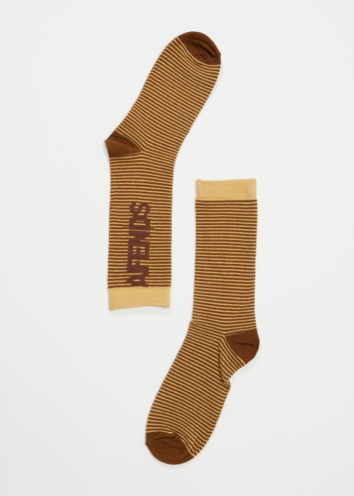 Afends Unisex Invisible - Crew Socks - Toffee Stripe - Streetwear - Sustainable Fashion
