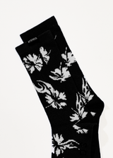 Afends Mens Hibiscus -  Socks One Pack - Black - Afends mens hibiscus    socks one pack   black   streetwear   sustainable fashion