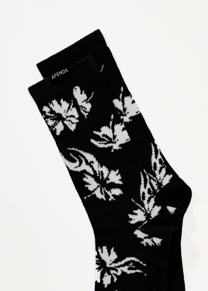 Afends Mens Hibiscus -  Socks One Pack - Black - Streetwear - Sustainable Fashion