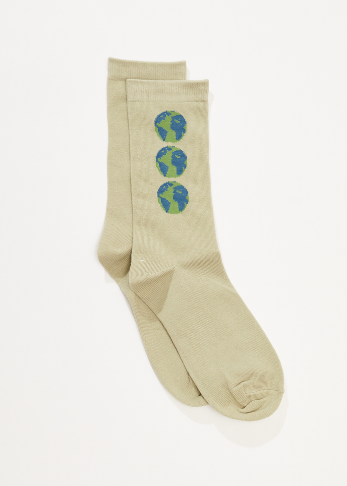 AFENDS Mens World - Socks One Pack - Eucalyptus - Streetwear - Sustainable Fashion