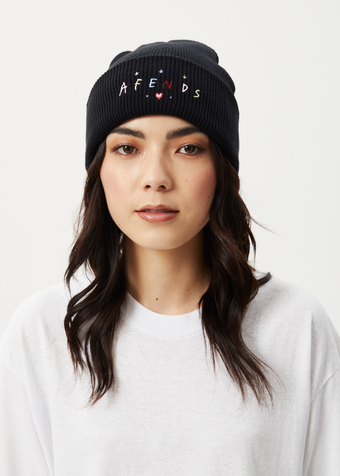 Afends Womens Funhouse - Knit Beanie - Black - Streetwear - Sustainable Fashion