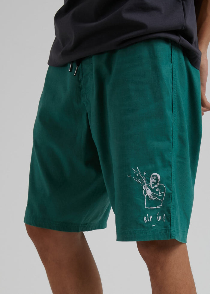 Afends Mens Rip In - Hemp Fixed Waist Boardshorts - Forest - Streetwear - Sustainable Fashion