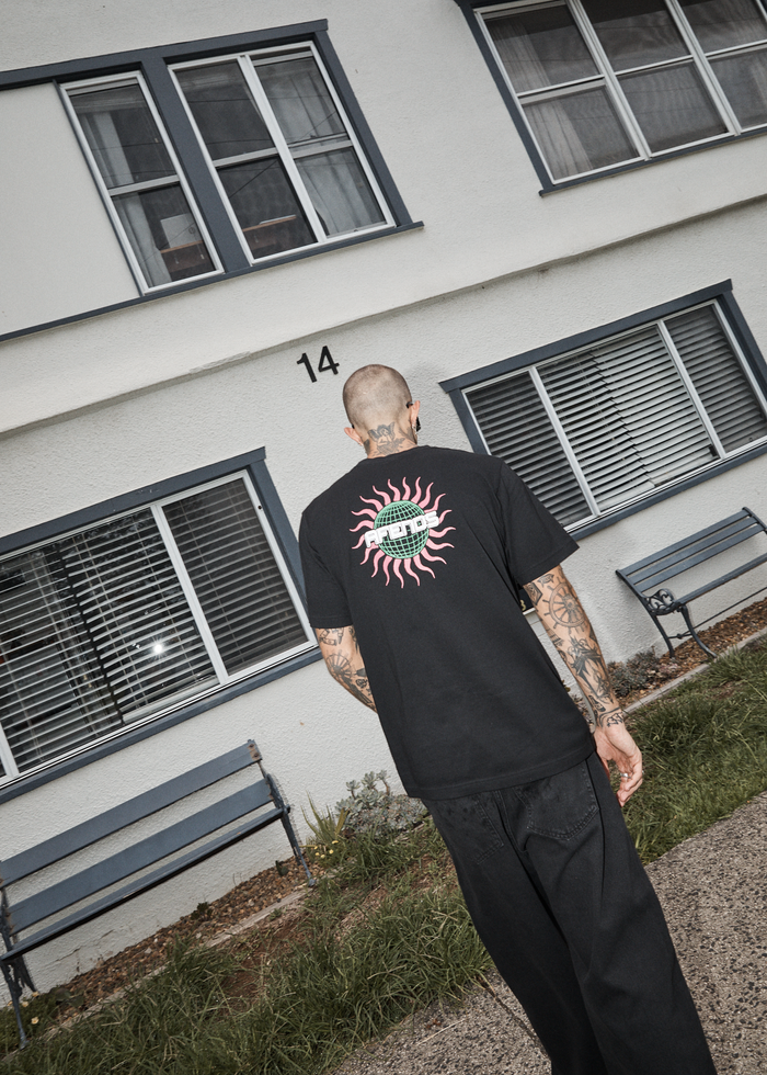 Afends Mens Solar Flare - Retro Fit Tee - Black - Streetwear - Sustainable Fashion