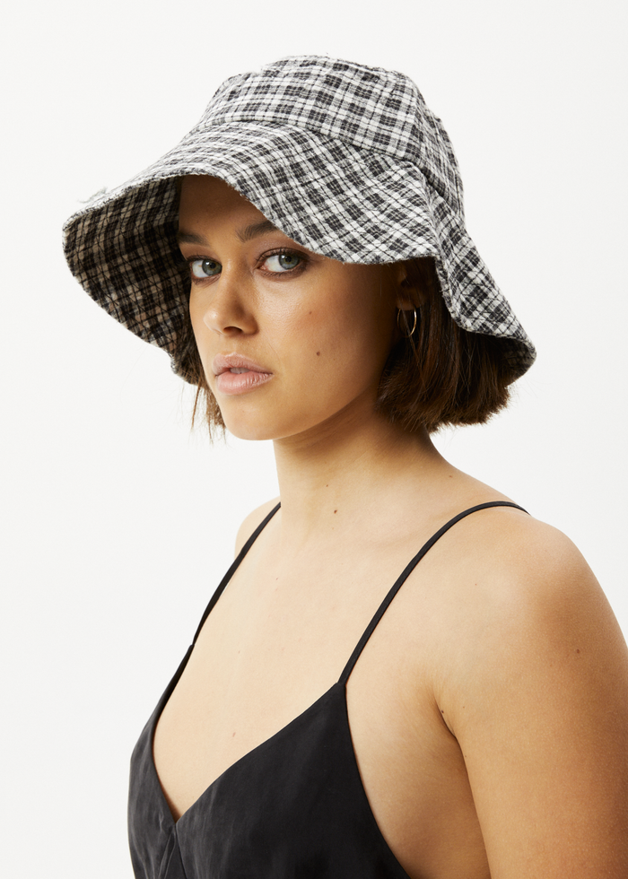 Afends Unisex Asta - Hemp Check Seersucker Bucket Hat - Steel - Streetwear - Sustainable Fashion