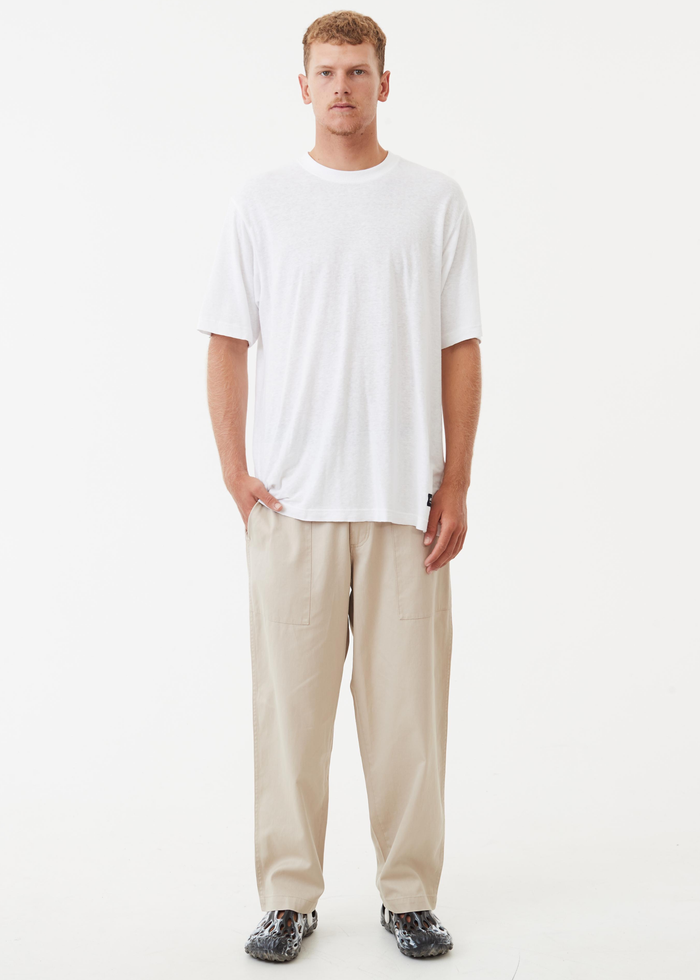 Afends Mens Chess Club - Hemp Relaxed Pants - Cement - Streetwear - Sustainable Fashion