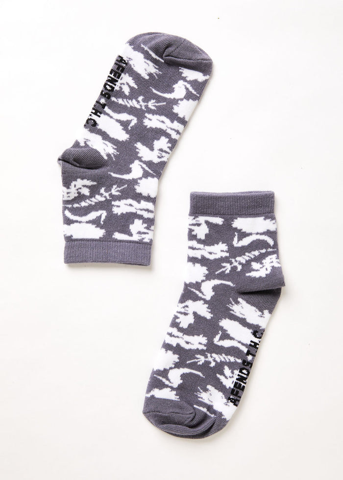 Afends Unisex Bayley - Hemp Floral Crew Socks - Steel - Streetwear - Sustainable Fashion