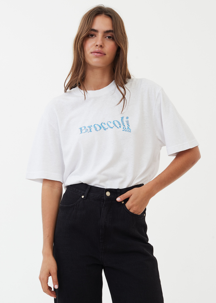 Afends Unisex Broccoli - Unisex Hemp Retro T-Shirt - White - Streetwear - Sustainable Fashion