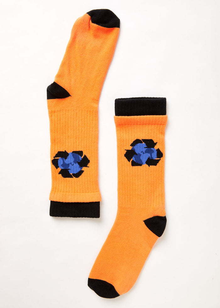 Afends Unisex Chromed - Recycled Crew Socks - Papaya - Streetwear - Sustainable Fashion