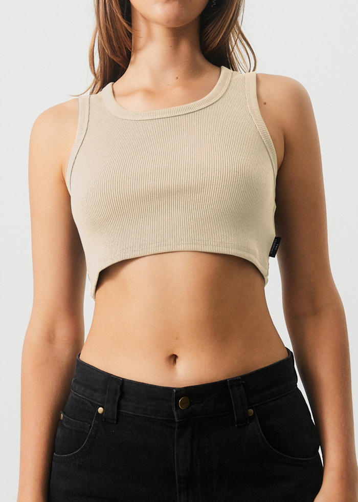 Afends Womens Chloe - Hemp Ribbed Crop Tank - Cement - Streetwear - Sustainable Fashion