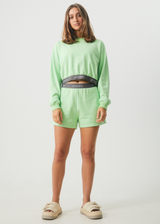 AFENDS Womens Homebase - Hemp Crew Neck Jumper - Lime Green - Afends womens homebase   hemp crew neck jumper   lime green   streetwear   sustainable fashion