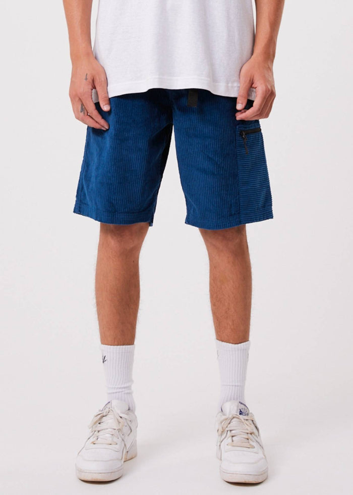 Afends Mens Anderson - Hemp Corduroy Elastic Waist Shorts - Cobalt - Streetwear - Sustainable Fashion