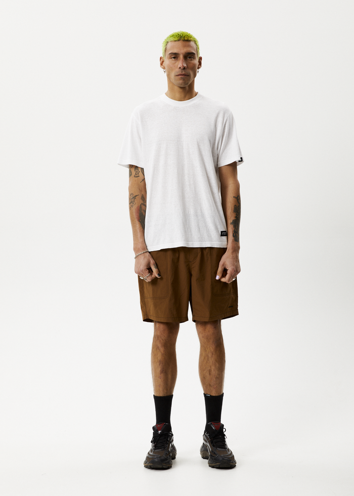 Afends Mens Baywatch Liquid Space - Elastic Waist Shorts - Toffee - Streetwear - Sustainable Fashion
