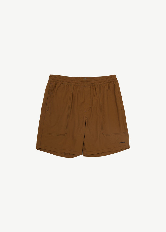 Afends Mens Baywatch Liquid Space - Elastic Waist Shorts - Toffee - Streetwear - Sustainable Fashion