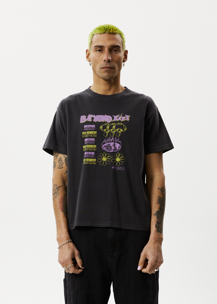 Afends Mens Beyond Life - Boxy Graphic T-Shirt - Stone Black - Streetwear - Sustainable Fashion