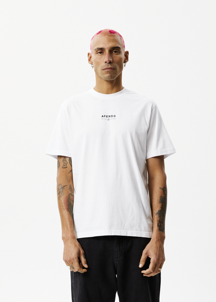 Afends Mens Calico - Recycled Retro Logo T-Shirt - White - Streetwear - Sustainable Fashion