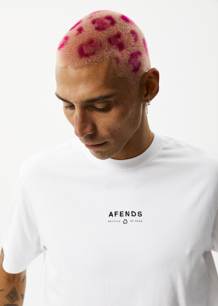 Afends Mens Calico - Recycled Retro Logo T-Shirt - White - Streetwear - Sustainable Fashion