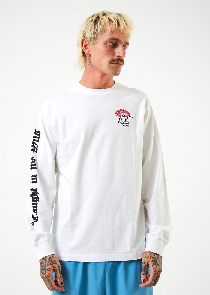 Afends Mens Caught In The Wild - Recycled Long Sleeve Graphic T-Shirt - White - Streetwear - Sustainable Fashion