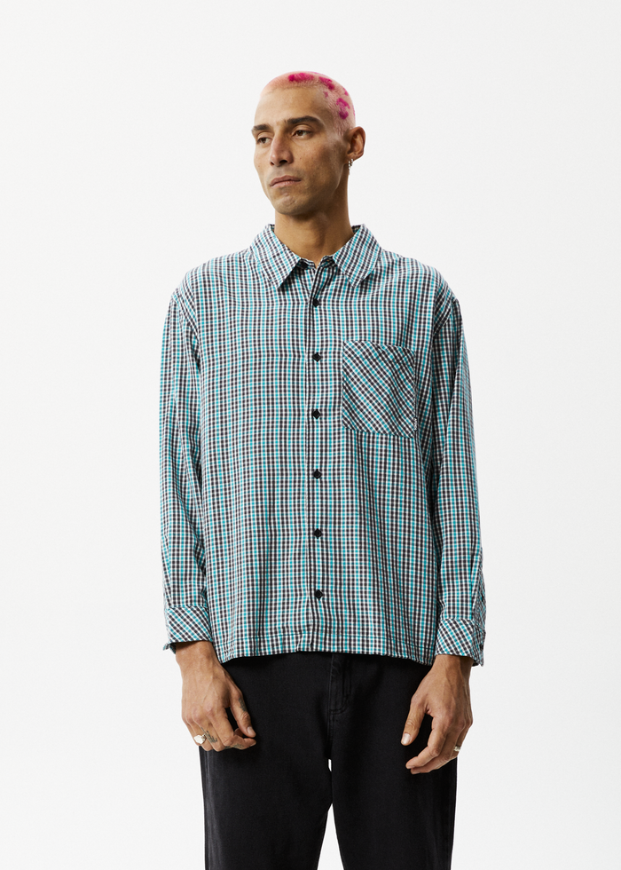 Afends Mens Checkers - Recycled Check Long Sleeve Shirt - Black - Streetwear - Sustainable Fashion